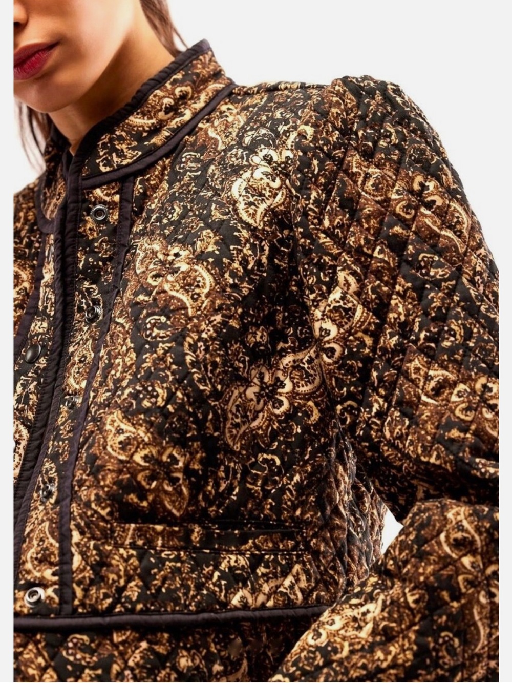 NWT - FreePeople Zoey Quilted Paisley Printed Jacket - Puff Sleeve